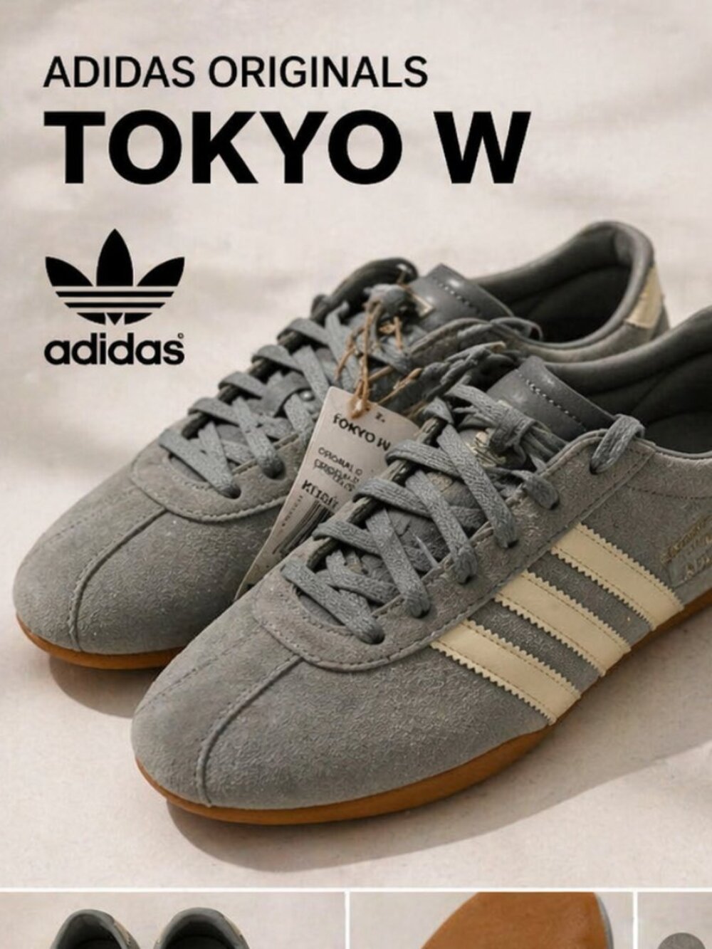 Adidas Tokyo W Shoes Women 7 Gray Suede Cream Stripes Gum Sole Rare NEW